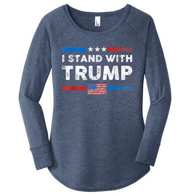 I Stand With Trump American Flag Vintage Pro Trump Make America Great Again Women's Perfect Tri Tunic Long Sleeve Shirt