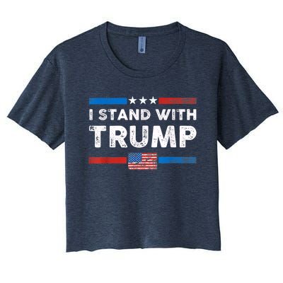 I Stand With Trump American Flag Vintage Pro Trump Make America Great Again Women's Crop Top Tee