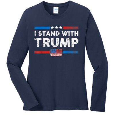 I Stand With Trump American Flag Vintage Pro Trump Make America Great Again Ladies Long Sleeve Shirt