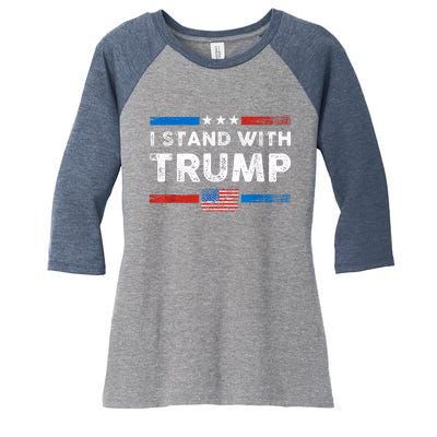 I Stand With Trump American Flag Vintage Pro Trump Make America Great Again Women's Tri-Blend 3/4-Sleeve Raglan Shirt