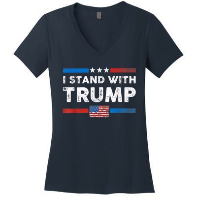 I Stand With Trump American Flag Vintage Pro Trump Make America Great Again Women's V-Neck T-Shirt