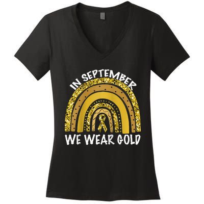 In September We Wear Gold Childhood Cancer Awareness Women's V-Neck T-Shirt