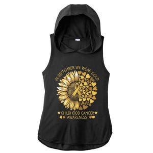 In September We Wear Gold Childhood Cancer Awareness Ladies PosiCharge Tri-Blend Wicking Draft Hoodie Tank