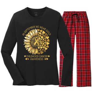 In September We Wear Gold Childhood Cancer Awareness Women's Long Sleeve Flannel Pajama Set 