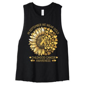 In September We Wear Gold Childhood Cancer Awareness Women's Racerback Cropped Tank