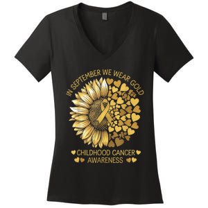 In September We Wear Gold Childhood Cancer Awareness Women's V-Neck T-Shirt