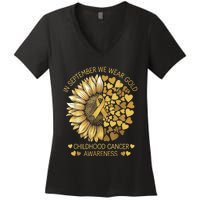 In September We Wear Gold Childhood Cancer Awareness Women's V-Neck T-Shirt