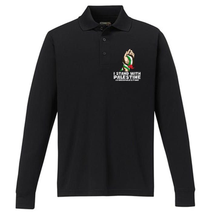 I Stand With Palestine For Their Freedom Free Palestine Performance Long Sleeve Polo