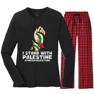 I Stand With Palestine For Their Freedom Free Palestine Women's Long Sleeve Flannel Pajama Set 