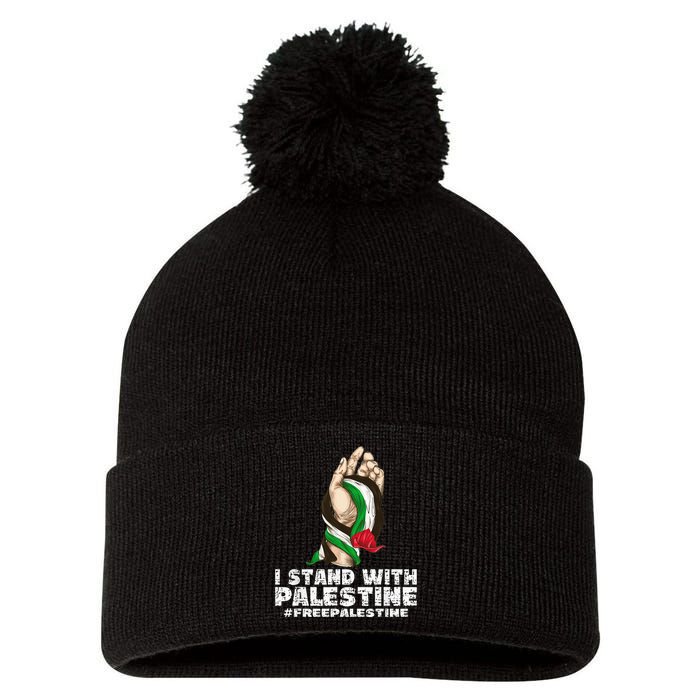 I Stand With Palestine For Their Freedom Free Palestine Pom Pom 12in Knit Beanie