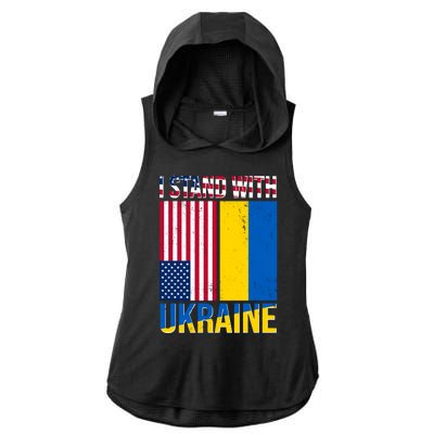 I Stand With Ukraine USA Flag Ladies PosiCharge Tri-Blend Wicking Draft Hoodie Tank