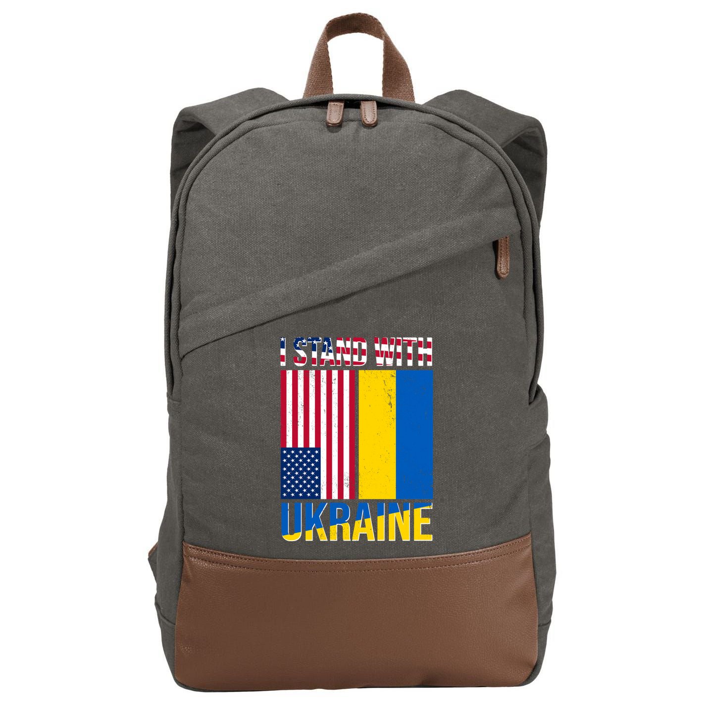 I Stand With Ukraine USA Flag Cotton Canvas Backpack