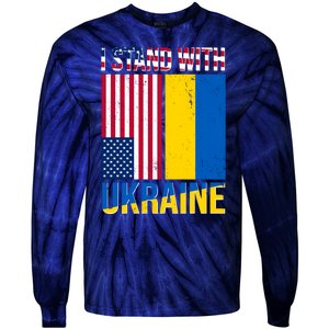 I Stand With Ukraine USA Flag Tie-Dye Long Sleeve Shirt