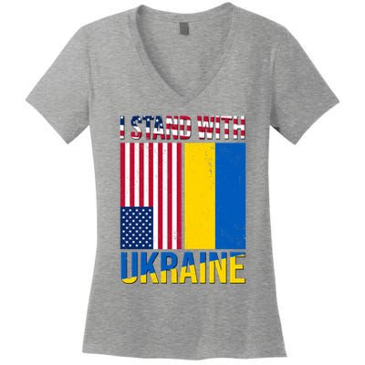 I Stand With Ukraine USA Flag Women's V-Neck T-Shirt