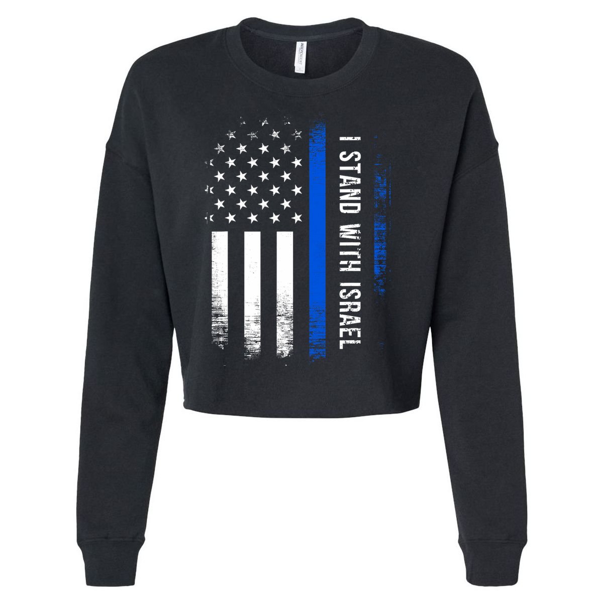 I Stand With Israel American Flag Jewish Freedom Solidarity Cropped Pullover Crew