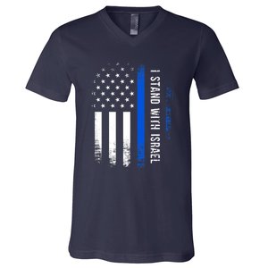 I Stand With Israel American Flag Jewish Freedom Solidarity V-Neck T-Shirt