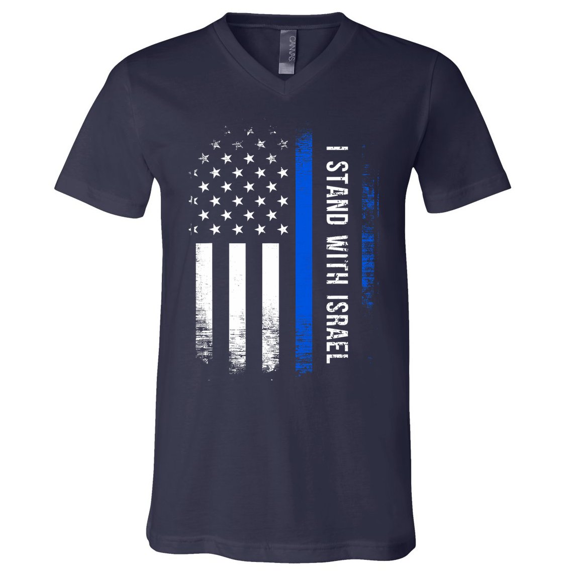 I Stand With Israel American Flag Jewish Freedom Solidarity V-Neck T-Shirt