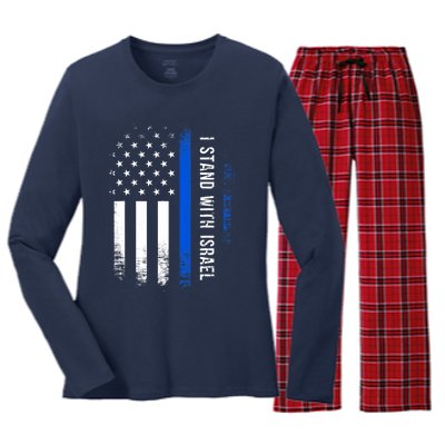 I Stand With Israel American Flag Jewish Freedom Solidarity Women's Long Sleeve Flannel Pajama Set 