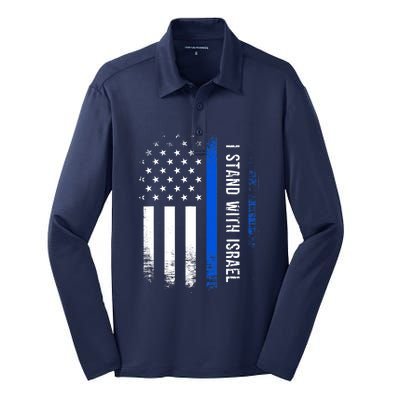 I Stand With Israel American Flag Jewish Freedom Solidarity Silk Touch Performance Long Sleeve Polo