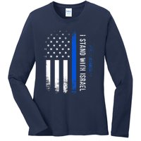 I Stand With Israel American Flag Jewish Freedom Solidarity Ladies Long Sleeve Shirt