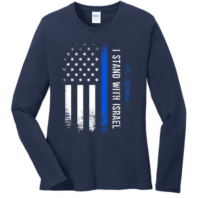 I Stand With Israel American Flag Jewish Freedom Solidarity Ladies Long Sleeve Shirt