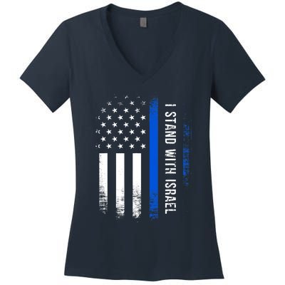 I Stand With Israel American Flag Jewish Freedom Solidarity Women's V-Neck T-Shirt