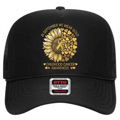 In September We Wear Gold Childhood Cancer Awareness High Crown Mesh Back Trucker Hat