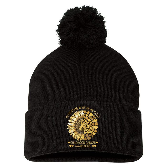 In September We Wear Gold Childhood Cancer Awareness Pom Pom 12in Knit Beanie