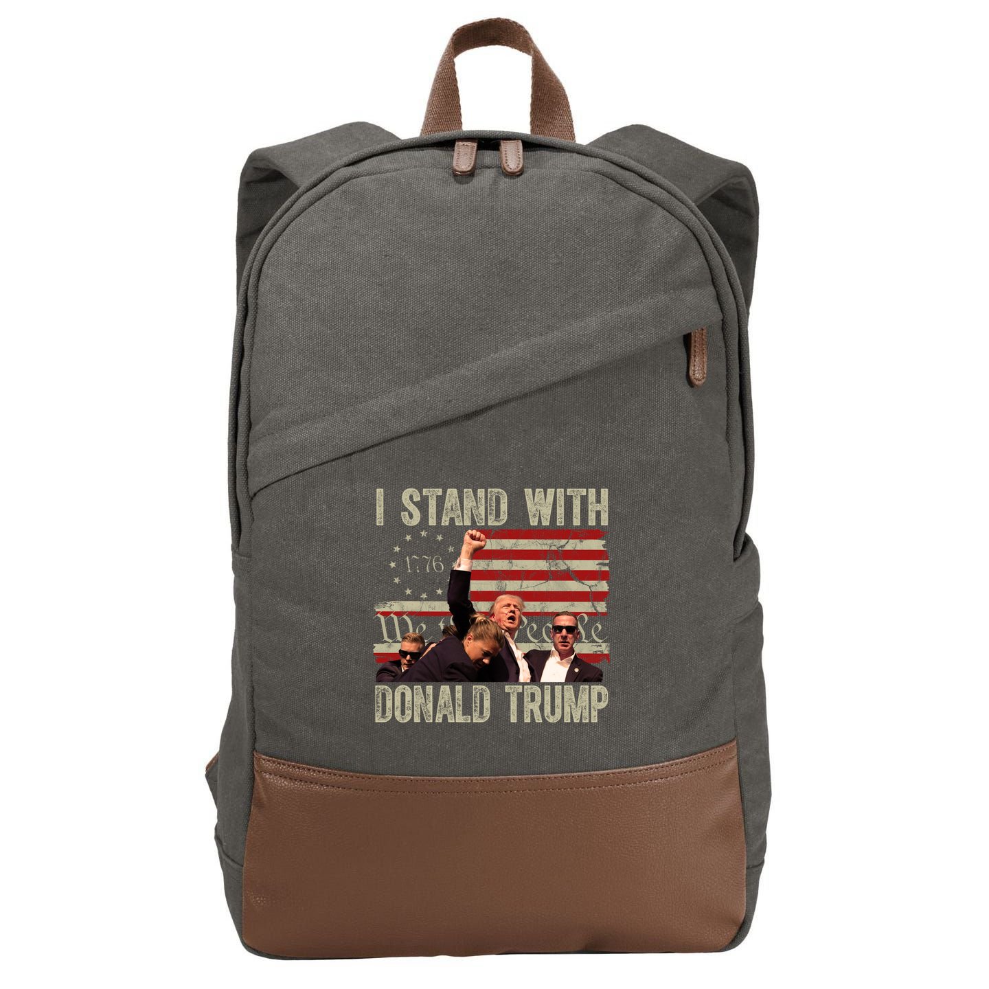 I Stand With Donald Trump Fist Usa Vintage Flag Cotton Canvas Backpack