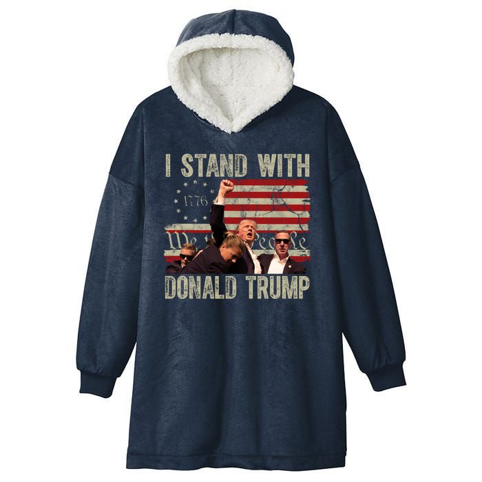 I Stand With Donald Trump Fist Usa Vintage Flag Hooded Wearable Blanket