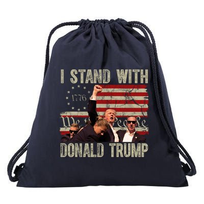 I Stand With Donald Trump Fist Usa Vintage Flag Drawstring Bag