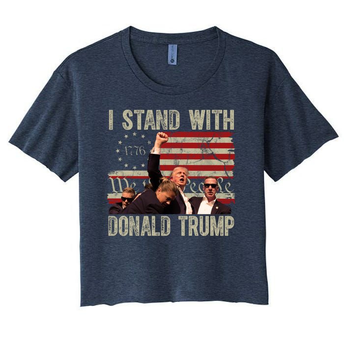 I Stand With Donald Trump Fist Usa Vintage Flag Women's Crop Top Tee