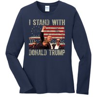 I Stand With Donald Trump Fist Usa Vintage Flag Ladies Long Sleeve Shirt