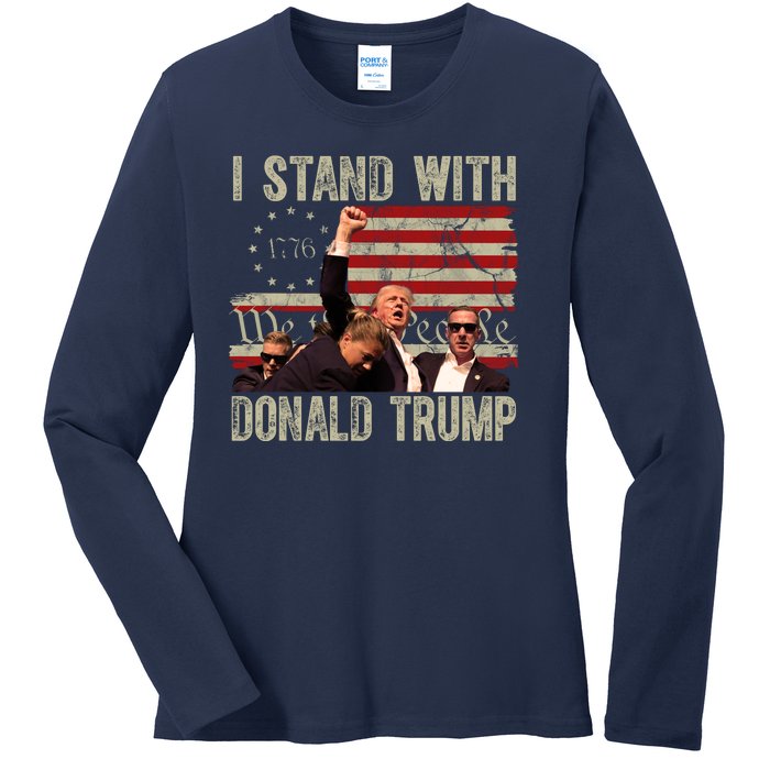 I Stand With Donald Trump Fist Usa Vintage Flag Ladies Long Sleeve Shirt