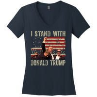 I Stand With Donald Trump Fist Usa Vintage Flag Women's V-Neck T-Shirt