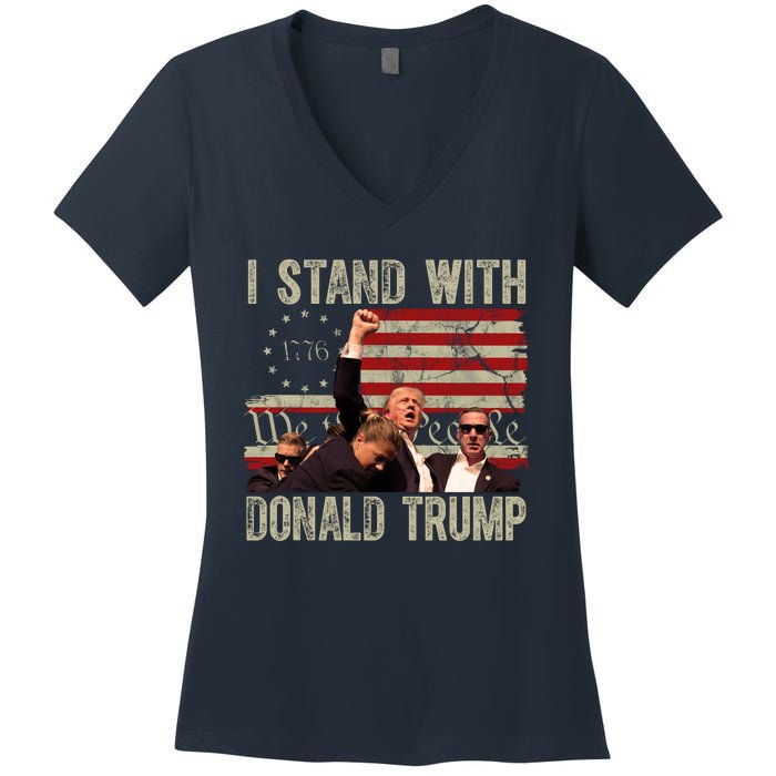 I Stand With Donald Trump Fist Usa Vintage Flag Women's V-Neck T-Shirt