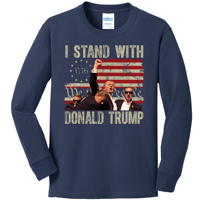 I Stand With Donald Trump Fist Usa Vintage Flag Kids Long Sleeve Shirt