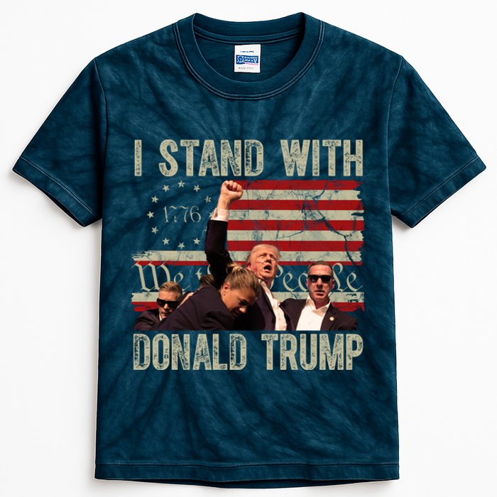 I Stand With Donald Trump Fist Usa Vintage Flag Kids Tie-Dye T-Shirt