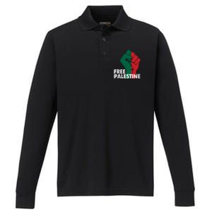 I Stand With Palestine Free Palestine Free Gaza Peace Flag Performance Long Sleeve Polo