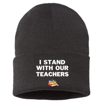 I Stand With Our Teachers Best Teacher Appreciation Sustainable Knit Beanie
