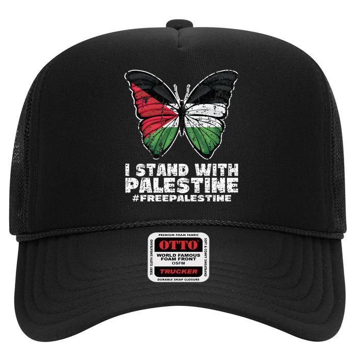 I Stand With Palestine For Their Freedom Free Palestine High Crown Mesh Back Trucker Hat