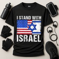 I Stand With Israel Patriotic USA and Israel Flag Cooling Performance Crew T-Shirt