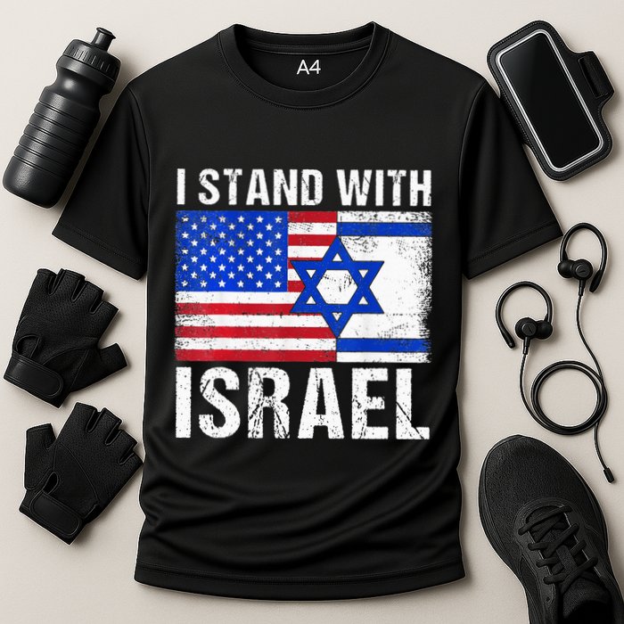 I Stand With Israel Patriotic USA and Israel Flag Cooling Performance Crew T-Shirt