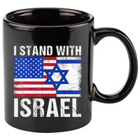 I Stand With Israel Patriotic USA and Israel Flag 11oz C Handle Ceramic Mug