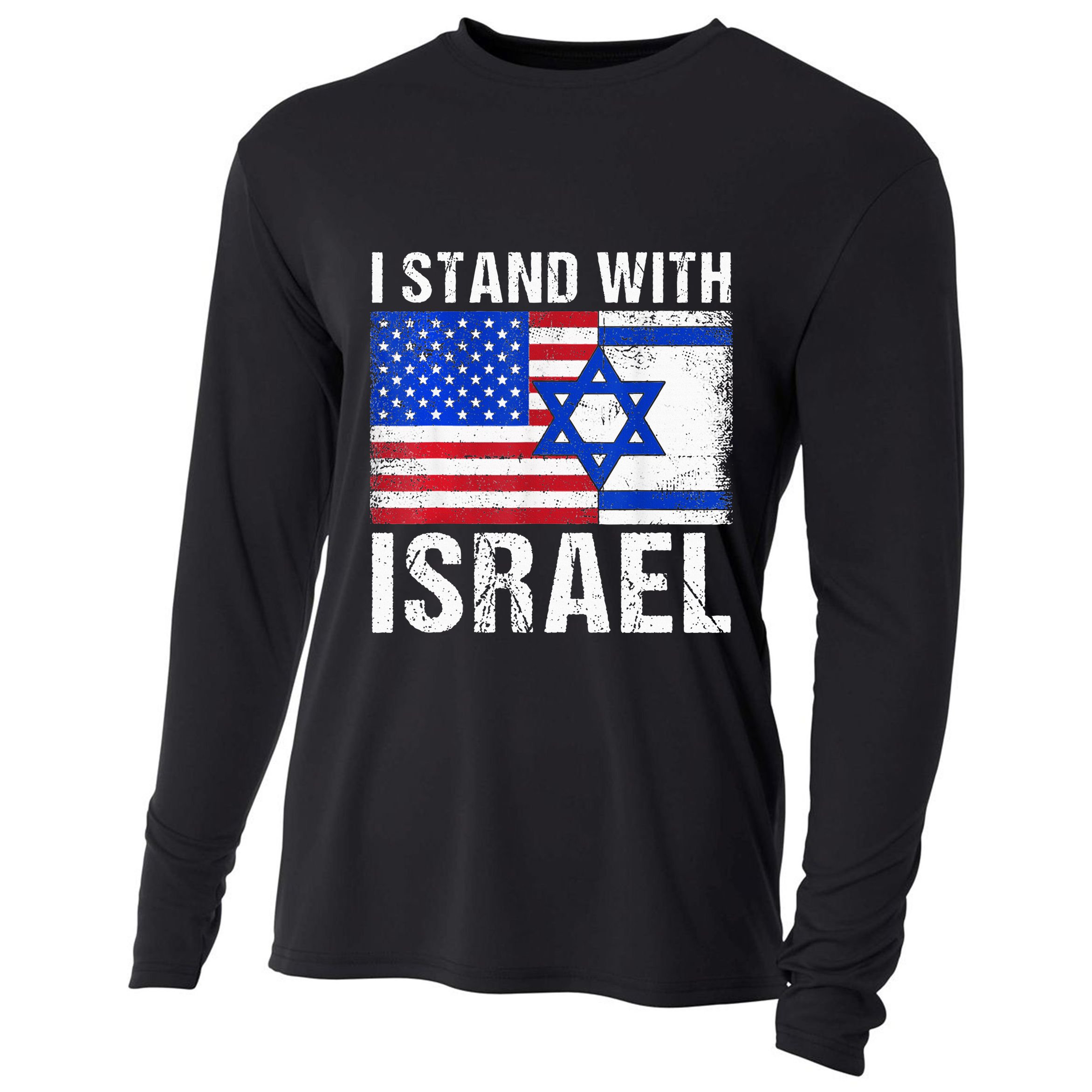 I Stand With Israel Patriotic USA and Israel Flag Cooling Performance Long Sleeve Crew