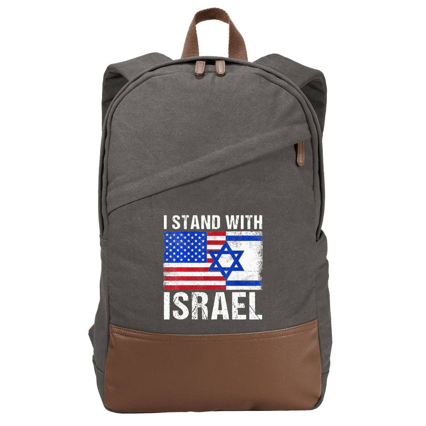 I Stand With Israel Patriotic USA and Israel Flag Cotton Canvas Backpack