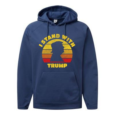 I Stand With Trump Pro Trump 2024 Vintage Gift Performance Fleece Hoodie