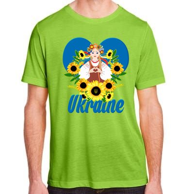 I Stand With Ukraine Traditional Ukrainian Sunflower Girl Adult ChromaSoft Performance T-Shirt