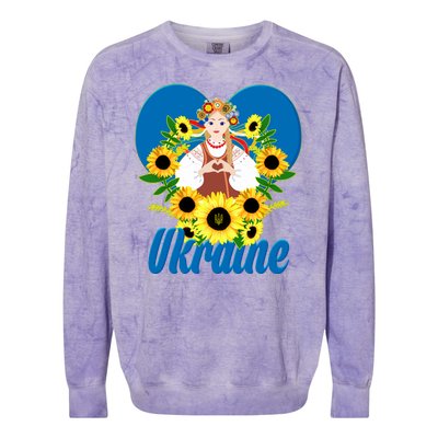 I Stand With Ukraine Traditional Ukrainian Sunflower Girl Colorblast Crewneck Sweatshirt