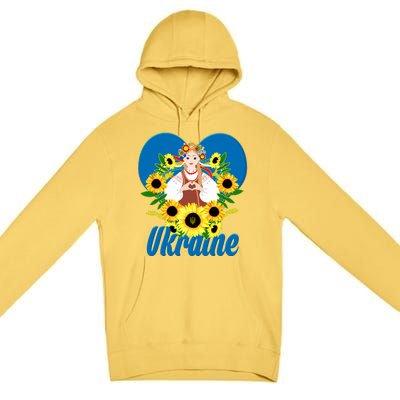 I Stand With Ukraine Traditional Ukrainian Sunflower Girl Premium Pullover Hoodie